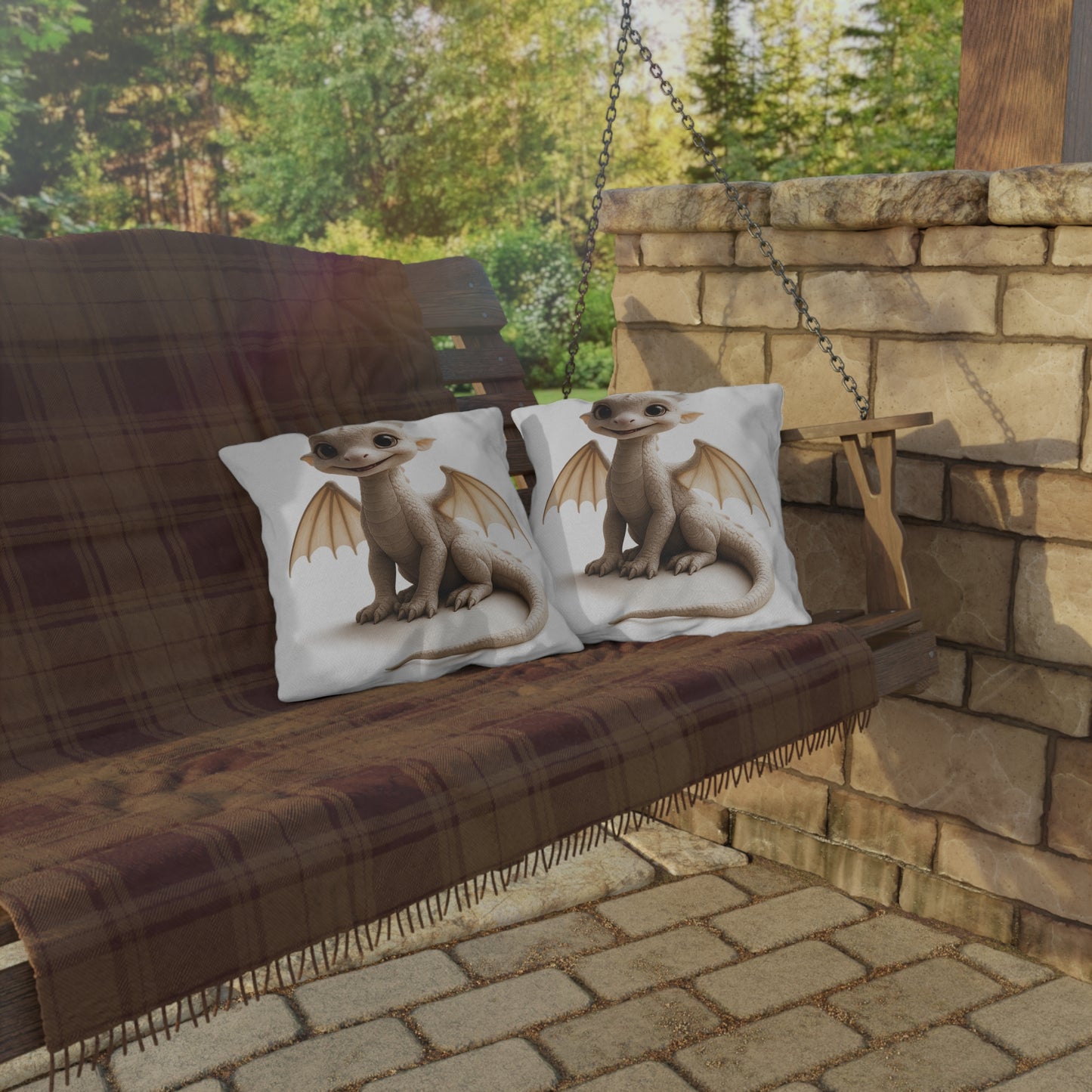 Whimsical Dragon Outdoor Pillow | Cozy Garden Decor, Patio Cushion, Kids Room Accent, Fantasy Gift Idea, Fairy Tale Home Accessory