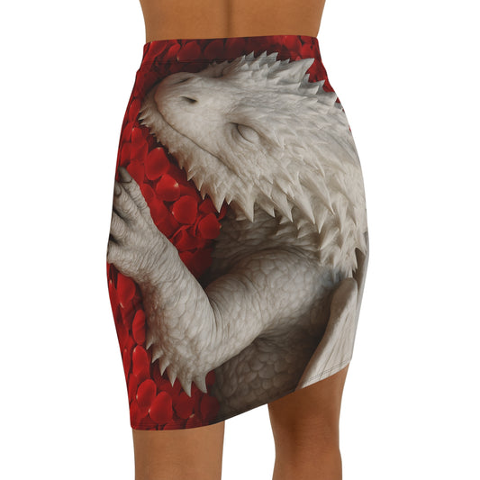 Dragon Heart AOP Mid-Waist Pencil Skirt - Fantasy Fashion, Unique Gift for Her, Cosplay Outfit, Date Night, Everyday Wear