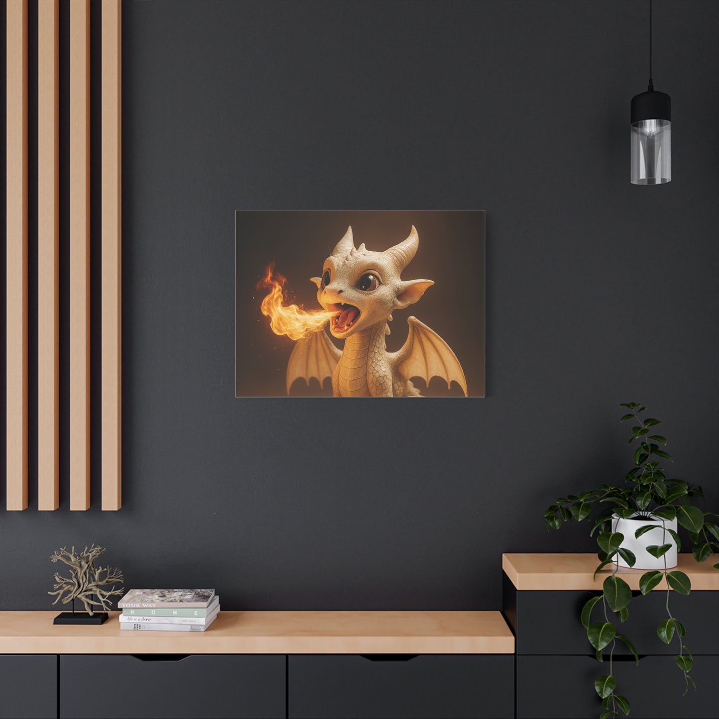 Whimsical Dragon Canvas Wall Art, Nursery Decor, Fantasy Artwork, Gift for Kids, Fire-Breathing Dragon Print