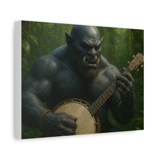 Fantasy Art Wall Decor, Orc with Banjo Canvas, Unique Home Decor, Fantasy Gift, Living Room Art, Nature Themed Wall Art