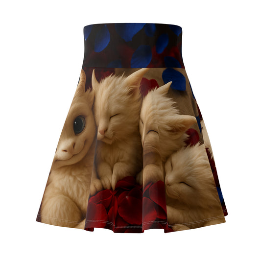 Cute Fantasy Cat Women's Skater Skirt, Whimsical AOP Print, Summer Fashion, Gift for Cat Lovers, Playful Outfit, Festival Wear