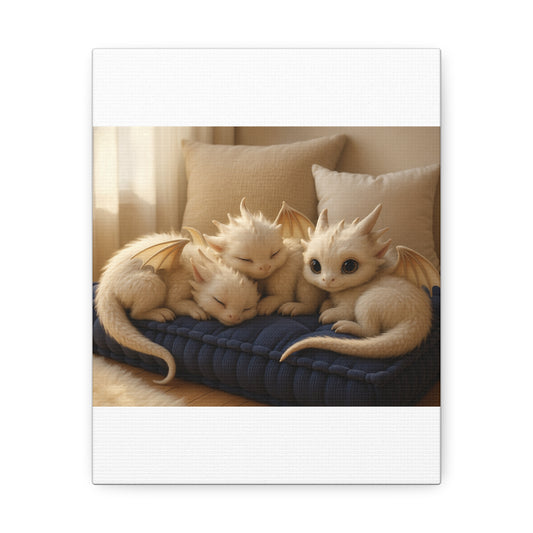 Adorable Dragon Family Art - Stretched Canvas, Fantasy Wall Art, Nursery Decor, Kids Room, Magical Home Decor