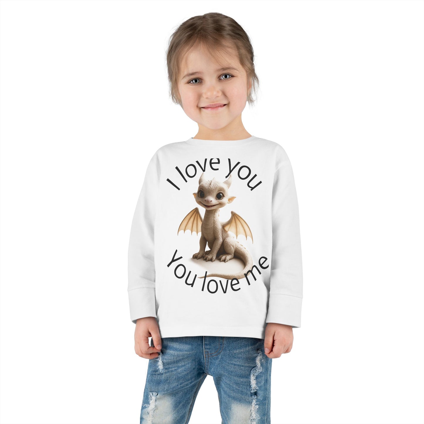 Toddler Long Sleeve Tee with Cute Dragon Design - I Love You, You Love Me, Kids Gift, Baby Shower, Birthday Outfit, Everyday Wear