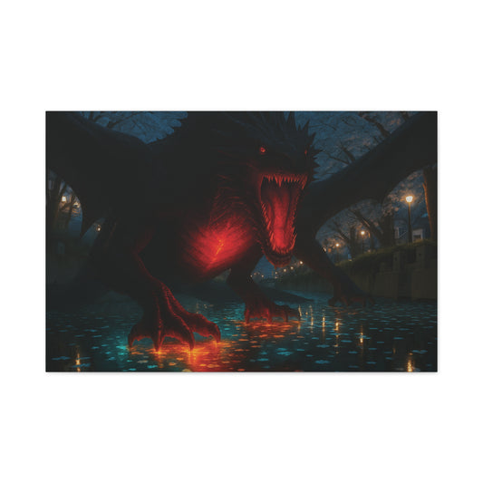 Canvas Wall Art featuring a Fiery Dragon, Fantasy Decor, Home Wall Hanging, Unique Gift for Gamers, Perfect for Halloween, Dramatic Artwork