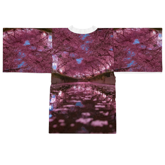 Charming Cherry Blossom Long Sleeve Kimono Robe, Cozy Loungewear, Spring Fashion, Bohemian Style, Gift for Her, Relaxation, Homewear