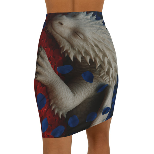 Fantasy Dragon-Print Pencil Skirt, AOP Dragon Skirt, Floral Pencil Skirt, Mid-Waist Skirt, Statement Skirt, Unique Women's Fashion