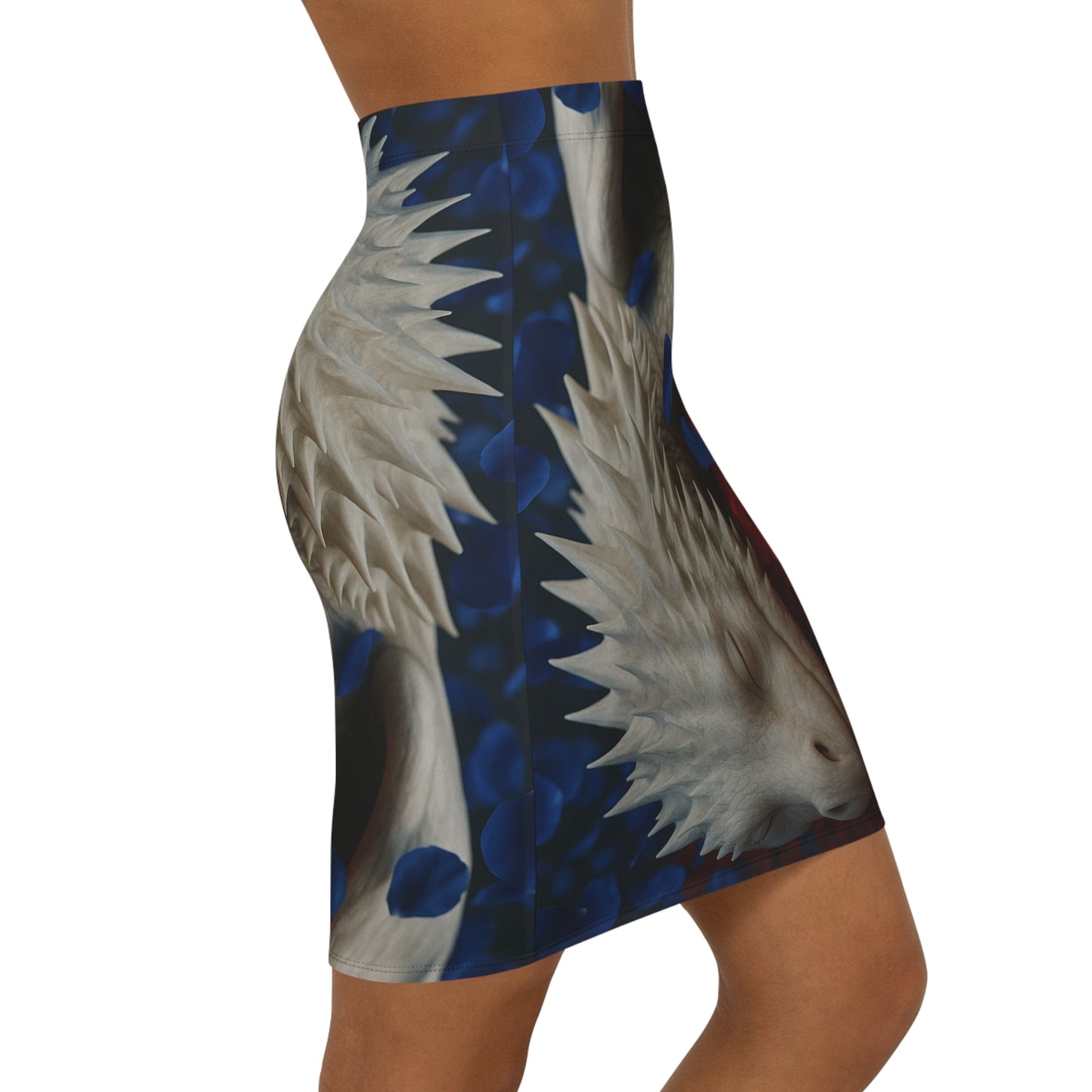 Fantasy Dragon-Print Pencil Skirt, AOP Dragon Skirt, Floral Pencil Skirt, Mid-Waist Skirt, Statement Skirt, Unique Women's Fashion