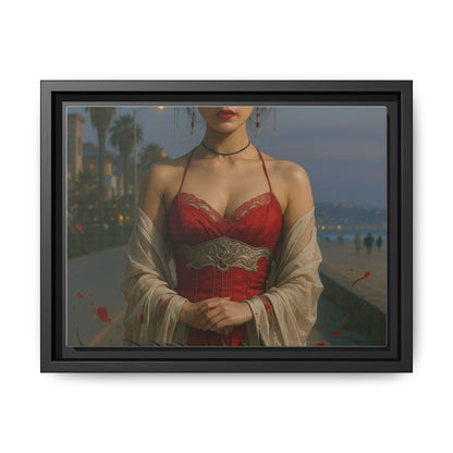 Framed Matte Canvas Art Print, Red Dress Wall Decor, Elegant Home Decoration, Gift for Her, Romantic Artwork