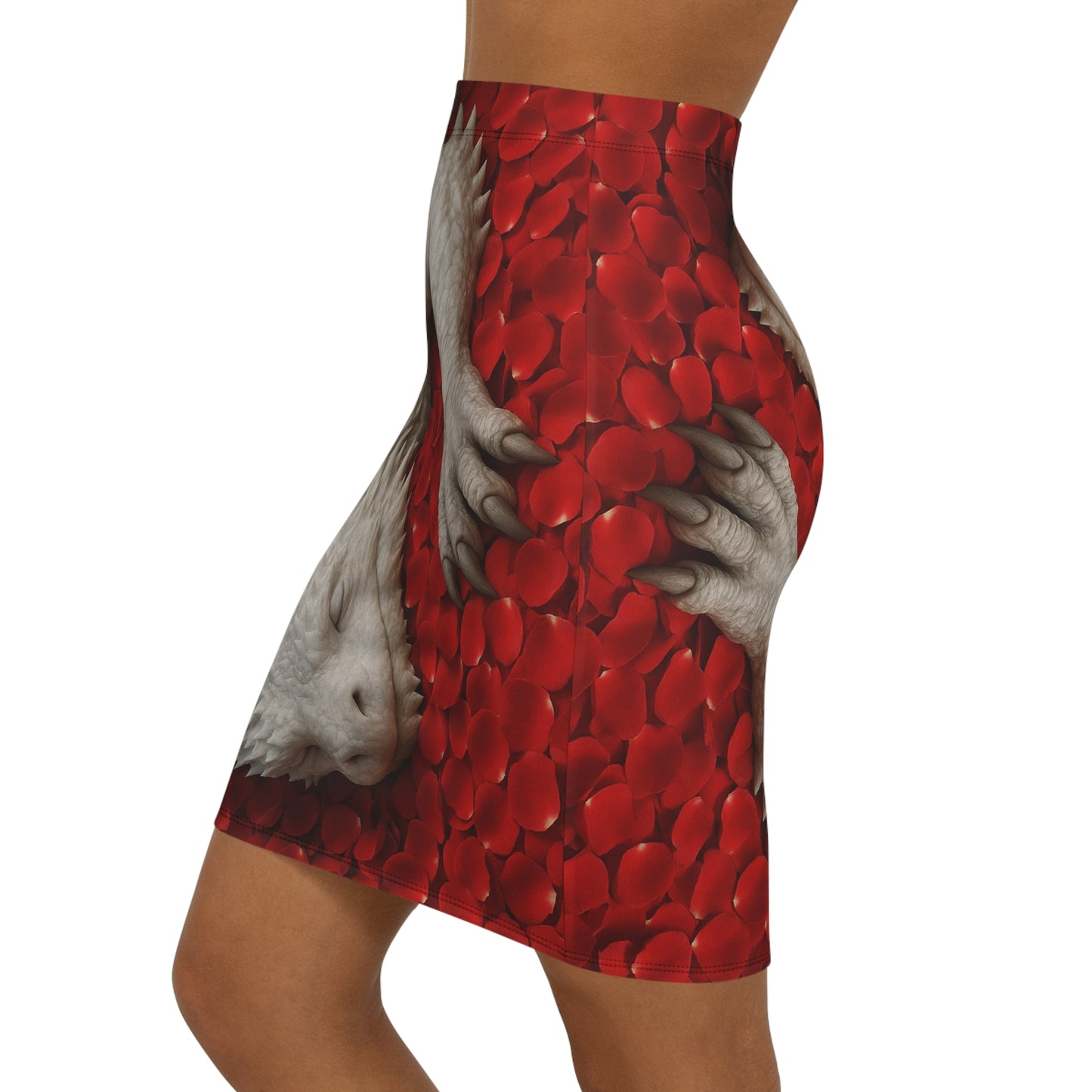 Dragon Heart AOP Mid-Waist Pencil Skirt - Fantasy Fashion, Unique Gift for Her, Cosplay Outfit, Date Night, Everyday Wear