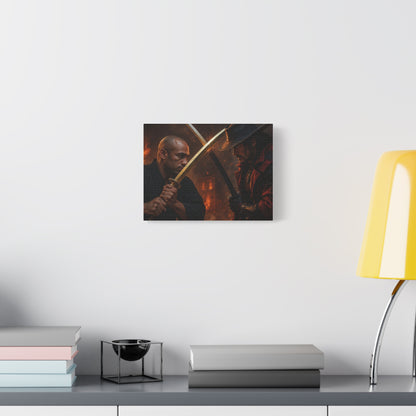 Epic Samurai Duel Canvas Art, Ninja Decor for Home, Man Cave Wall Art, Gift for Him, Unique Artwork for Anime Lovers