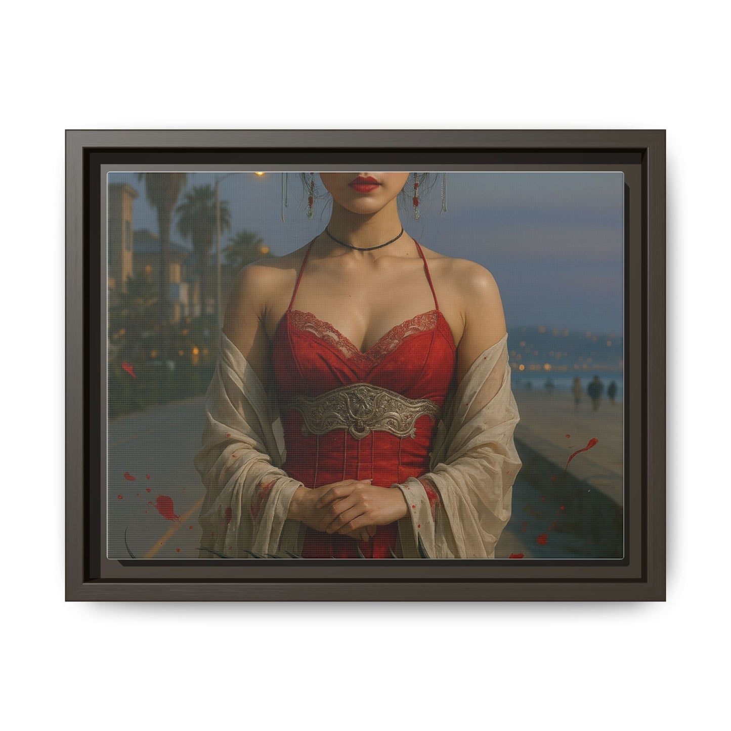 Framed Matte Canvas Art Print, Red Dress Wall Decor, Elegant Home Decoration, Gift for Her, Romantic Artwork