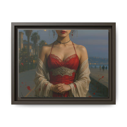 Framed Matte Canvas Art Print, Red Dress Wall Decor, Elegant Home Decoration, Gift for Her, Romantic Artwork
