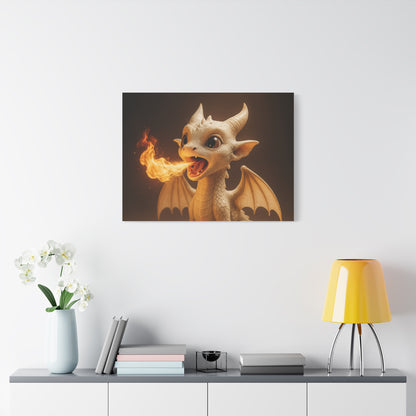 Whimsical Dragon Canvas Wall Art, Nursery Decor, Fantasy Artwork, Gift for Kids, Fire-Breathing Dragon Print
