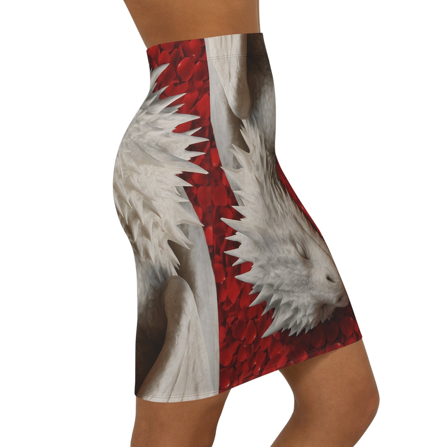 Dragon Heart AOP Mid-Waist Pencil Skirt - Fantasy Fashion, Unique Gift for Her, Cosplay Outfit, Date Night, Everyday Wear