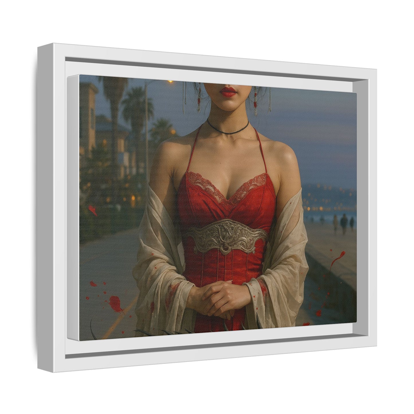 Framed Matte Canvas Art Print, Red Dress Wall Decor, Elegant Home Decoration, Gift for Her, Romantic Artwork