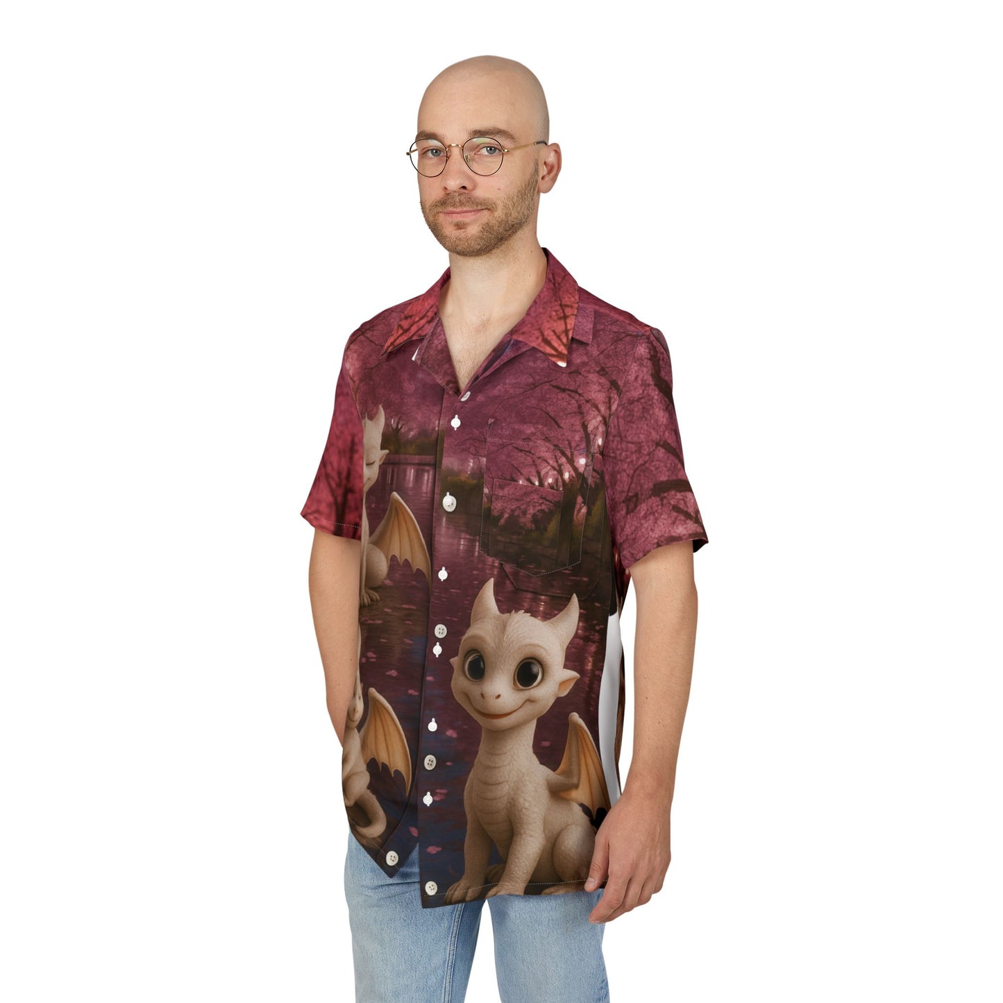 Whimsical Dragon Hawaiian Shirt, Summer Beachwear, Unique Vacation Top, Festive Party Shirt, Dragon Lovers Gift