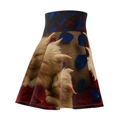 Cute Fantasy Cat Women's Skater Skirt, Whimsical AOP Print, Summer Fashion, Gift for Cat Lovers, Playful Outfit, Festival Wear