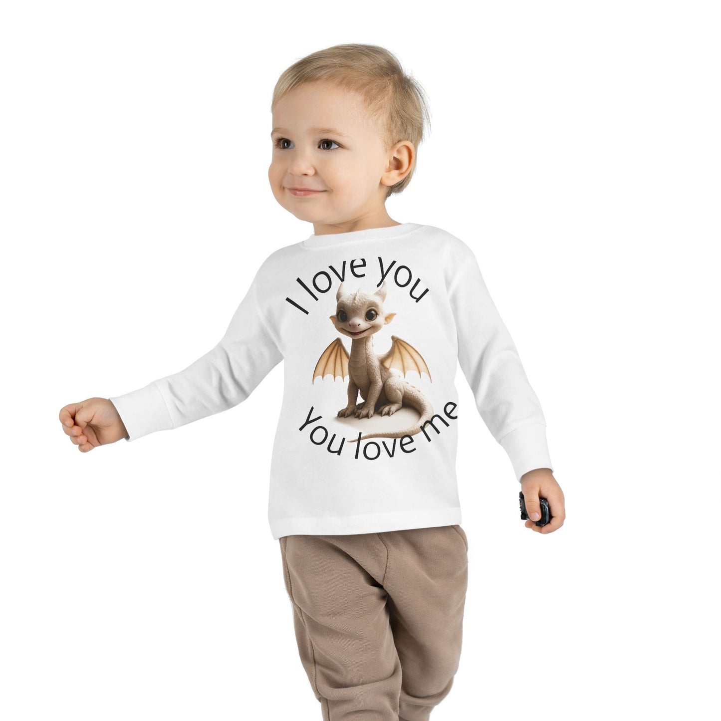 Toddler Long Sleeve Tee with Cute Dragon Design - I Love You, You Love Me, Kids Gift, Baby Shower, Birthday Outfit, Everyday Wear