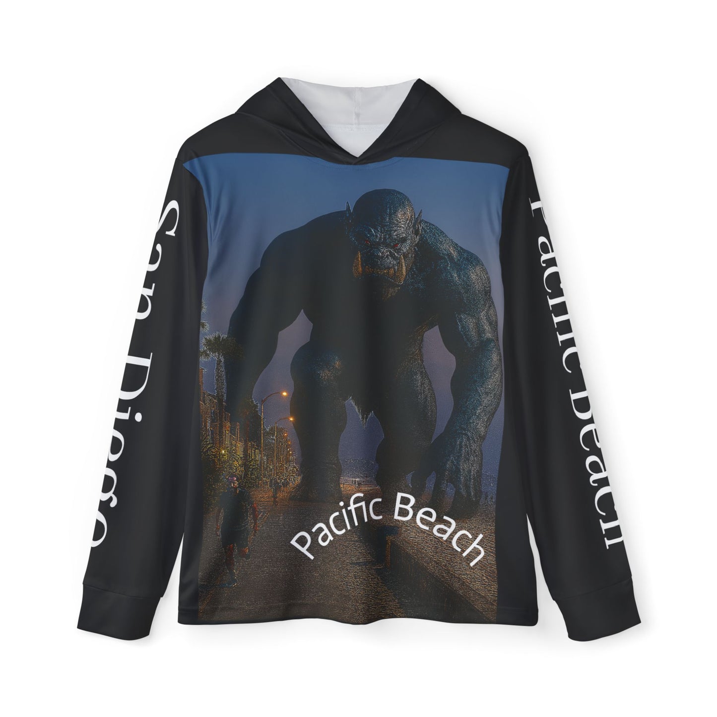 Hoodie, Black Troll Walking on the Boardwalk, Sweatshirt, Sports Jacket, Athletic Apparel, Men's Outerwear
