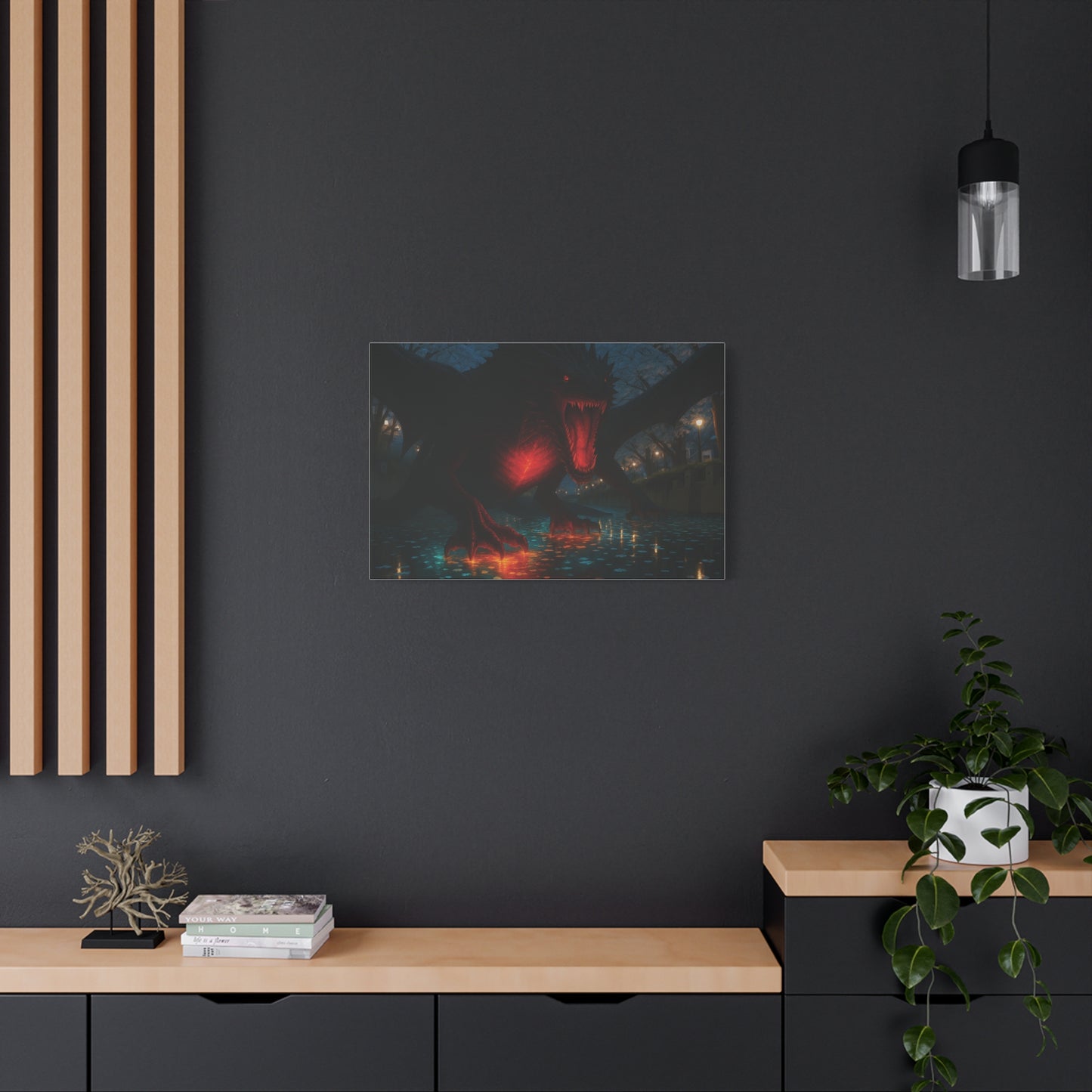 Canvas Wall Art featuring a Fiery Dragon, Fantasy Decor, Home Wall Hanging, Unique Gift for Gamers, Perfect for Halloween, Dramatic Artwork