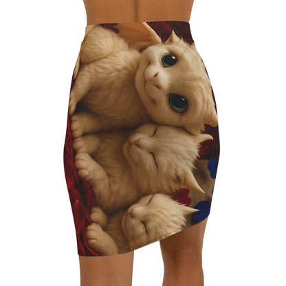 Cute Cat Print Women's Pencil Skirt, Stylish Skirt for Cat Lovers, Unique Fashion, Casual Wear, Gift for Pet Lovers