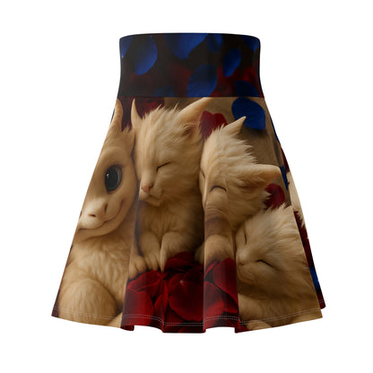 Cute Fantasy Cat Women's Skater Skirt, Whimsical AOP Print, Summer Fashion, Gift for Cat Lovers, Playful Outfit, Festival Wear