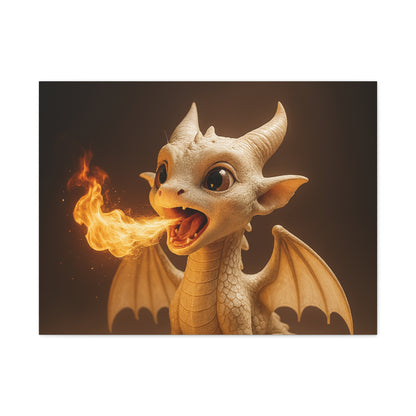 Whimsical Dragon Canvas Wall Art, Nursery Decor, Fantasy Artwork, Gift for Kids, Fire-Breathing Dragon Print