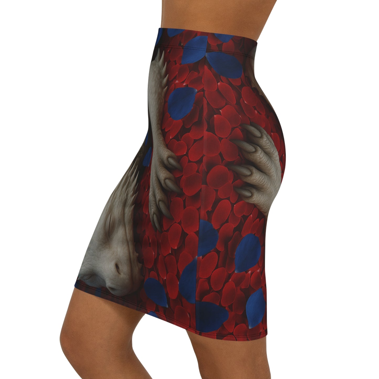 Fantasy Dragon-Print Pencil Skirt, AOP Dragon Skirt, Floral Pencil Skirt, Mid-Waist Skirt, Statement Skirt, Unique Women's Fashion