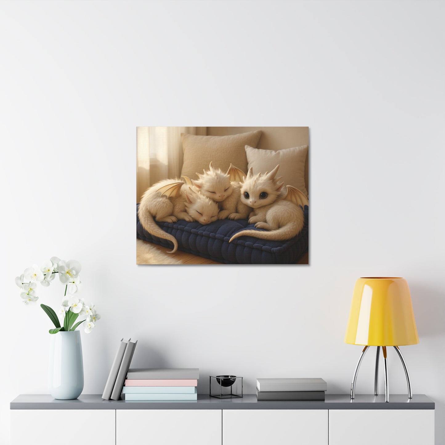 Adorable Dragon Family Art - Stretched Canvas, Fantasy Wall Art, Nursery Decor, Kids Room, Magical Home Decor
