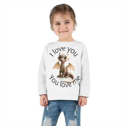 Toddler Long Sleeve Tee with Cute Dragon Design - I Love You, You Love Me, Kids Gift, Baby Shower, Birthday Outfit, Everyday Wear