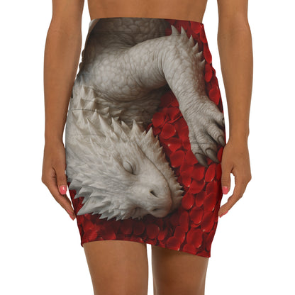 Dragon Heart AOP Mid-Waist Pencil Skirt - Fantasy Fashion, Unique Gift for Her, Cosplay Outfit, Date Night, Everyday Wear