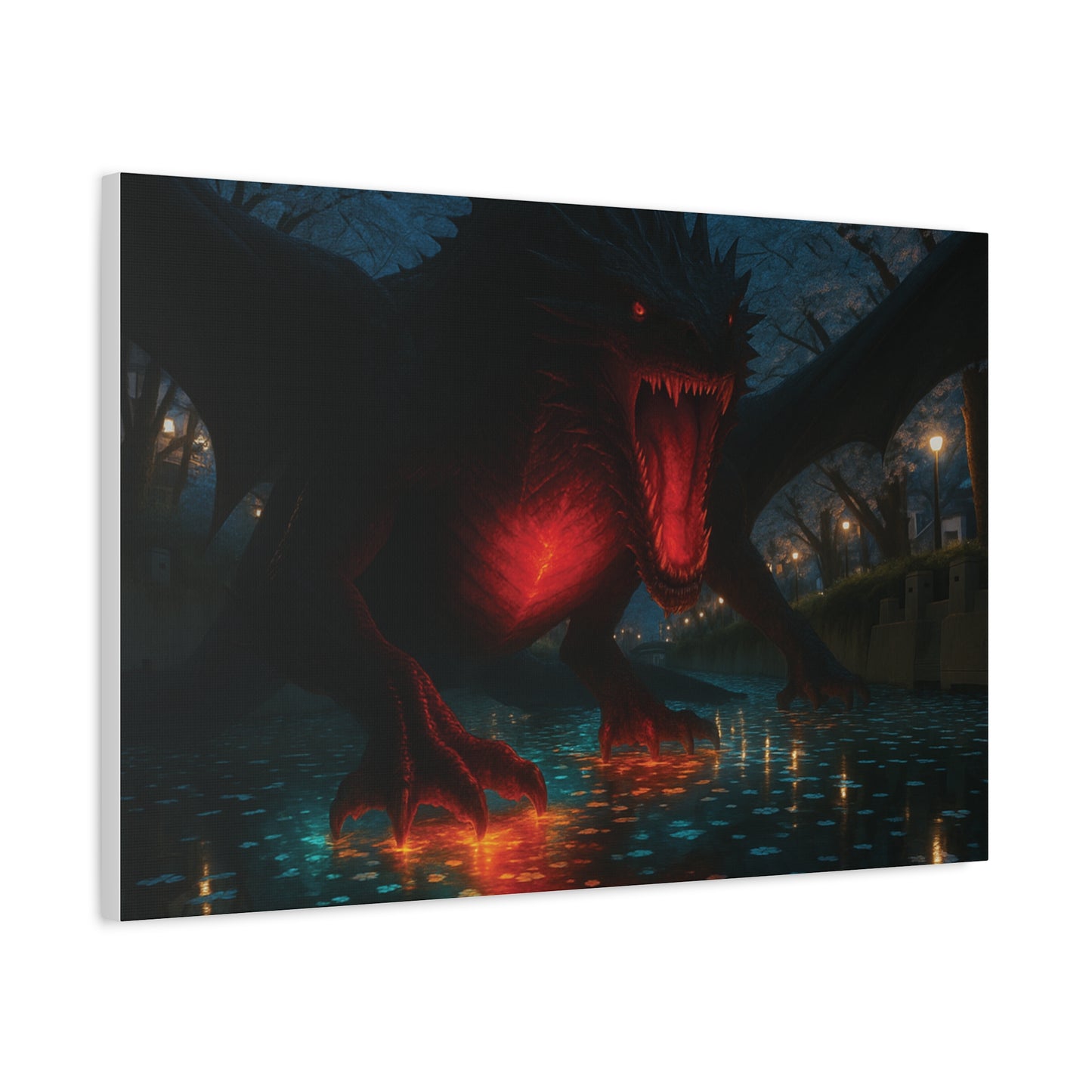 Canvas Wall Art featuring a Fiery Dragon, Fantasy Decor, Home Wall Hanging, Unique Gift for Gamers, Perfect for Halloween, Dramatic Artwork