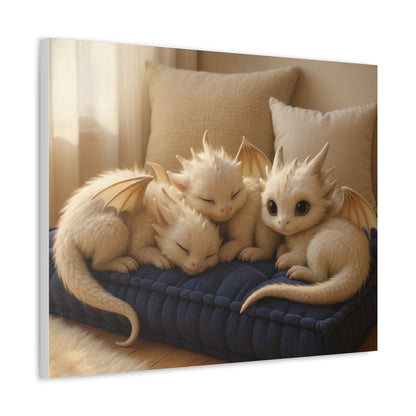 Adorable Dragon Family Art - Stretched Canvas, Fantasy Wall Art, Nursery Decor, Kids Room, Magical Home Decor