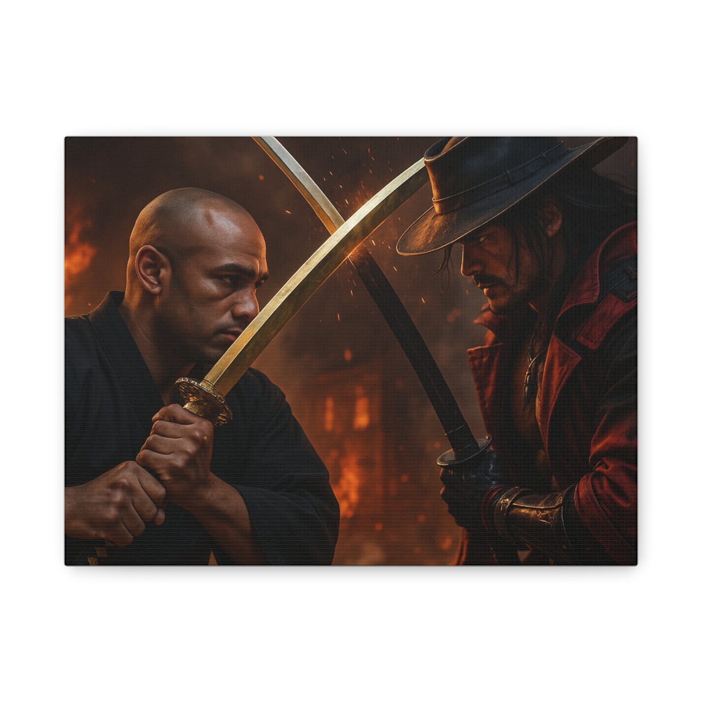 Epic Samurai Duel Canvas Art, Ninja Decor for Home, Man Cave Wall Art, Gift for Him, Unique Artwork for Anime Lovers