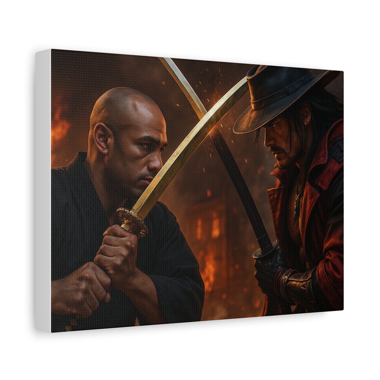 Epic Samurai Duel Canvas Art, Ninja Decor for Home, Man Cave Wall Art, Gift for Him, Unique Artwork for Anime Lovers