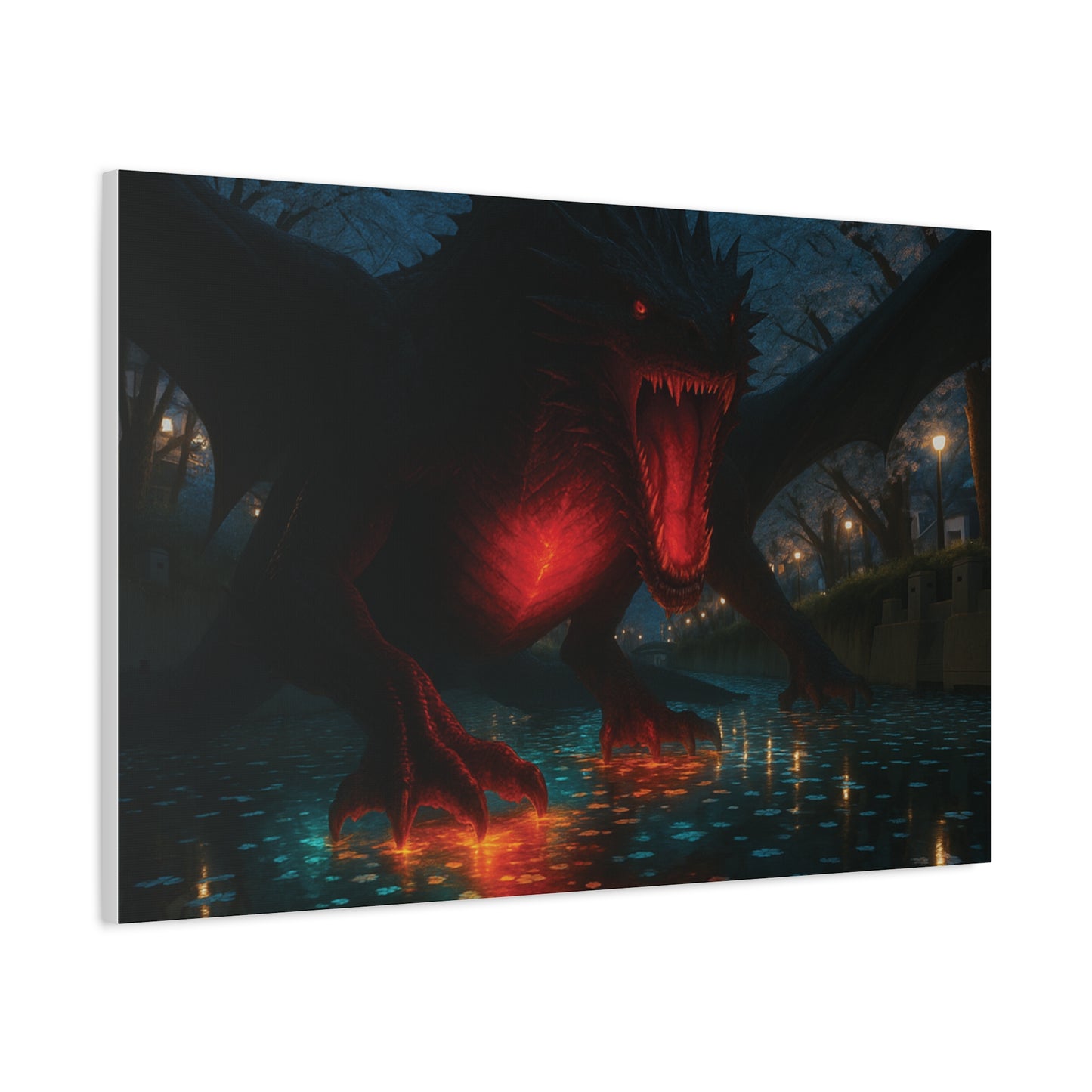 Canvas Wall Art featuring a Fiery Dragon, Fantasy Decor, Home Wall Hanging, Unique Gift for Gamers, Perfect for Halloween, Dramatic Artwork