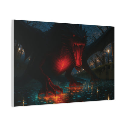 Canvas Wall Art featuring a Fiery Dragon, Fantasy Decor, Home Wall Hanging, Unique Gift for Gamers, Perfect for Halloween, Dramatic Artwork