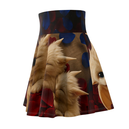 Cute Fantasy Cat Women's Skater Skirt, Whimsical AOP Print, Summer Fashion, Gift for Cat Lovers, Playful Outfit, Festival Wear