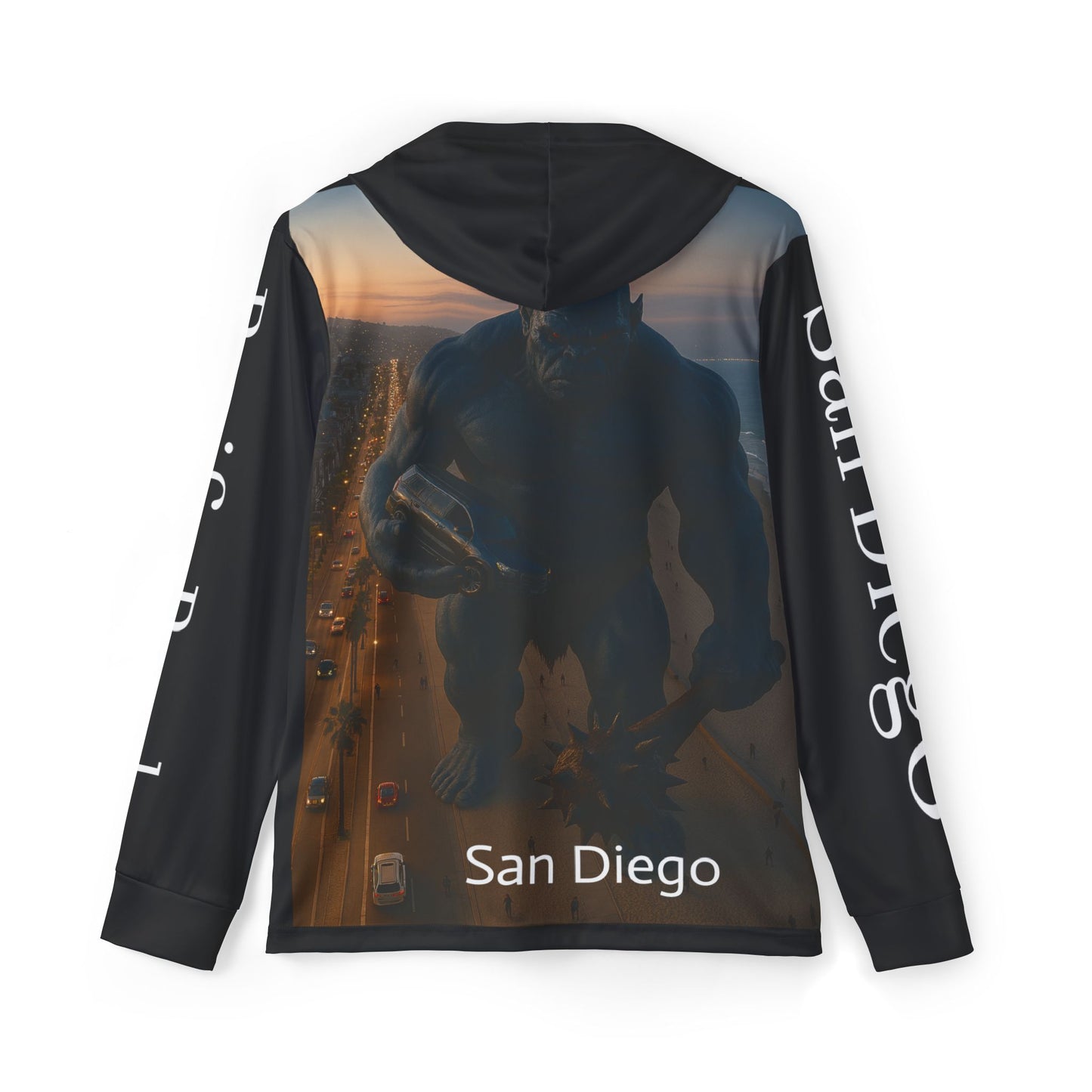 Hoodie, Black Troll Walking on the Boardwalk, Sweatshirt, Sports Jacket, Athletic Apparel, Men's Outerwear
