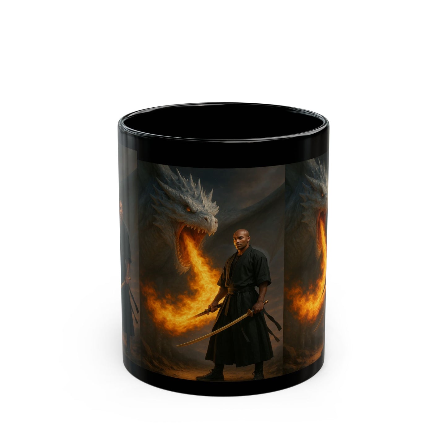 Dragon Warrior Black Mug - Fantasy Theme, Unique Gift for Gamers, Coffee Lovers, Dungeons & Dragons, Home Decor, 11oz & 15oz