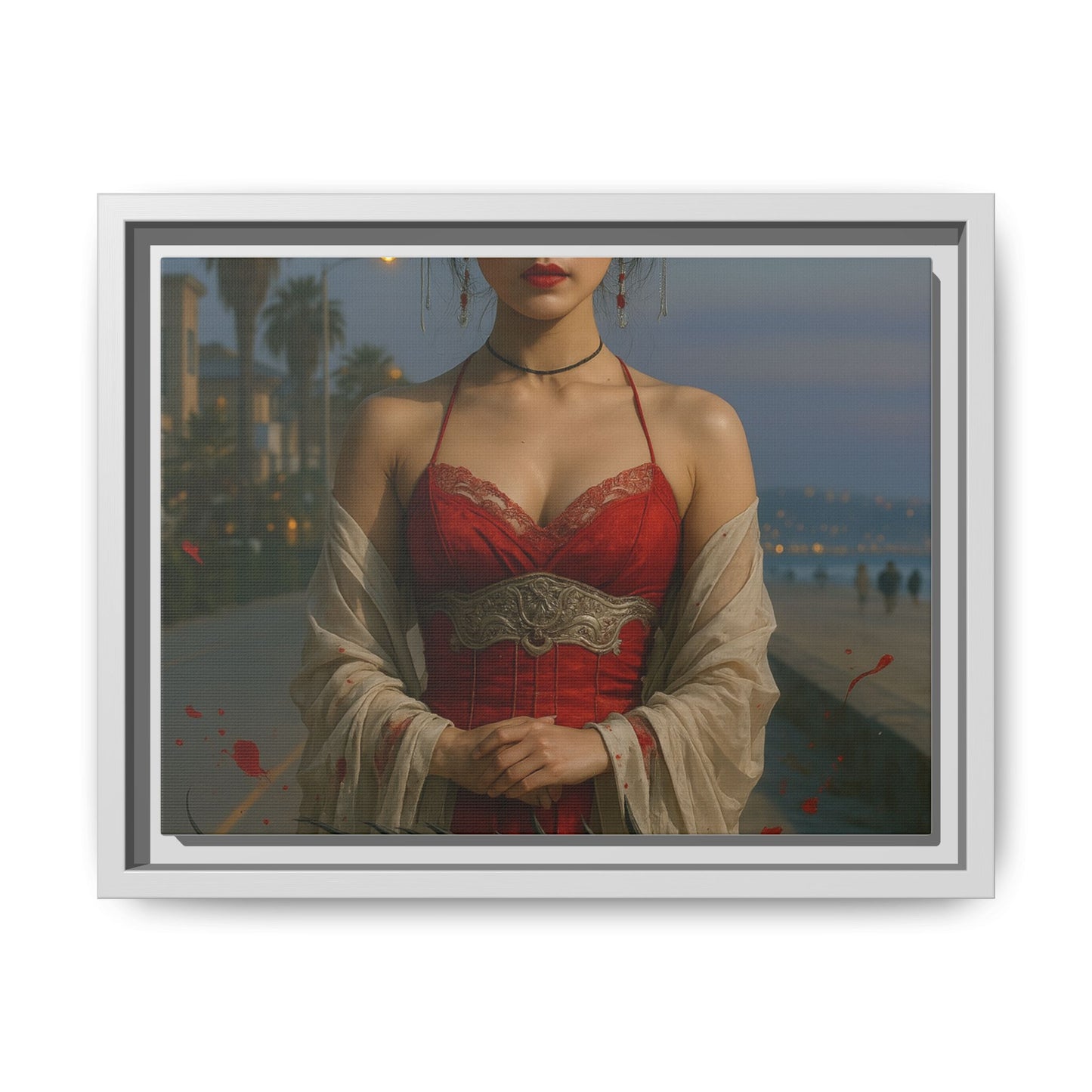 Framed Matte Canvas Art Print, Red Dress Wall Decor, Elegant Home Decoration, Gift for Her, Romantic Artwork