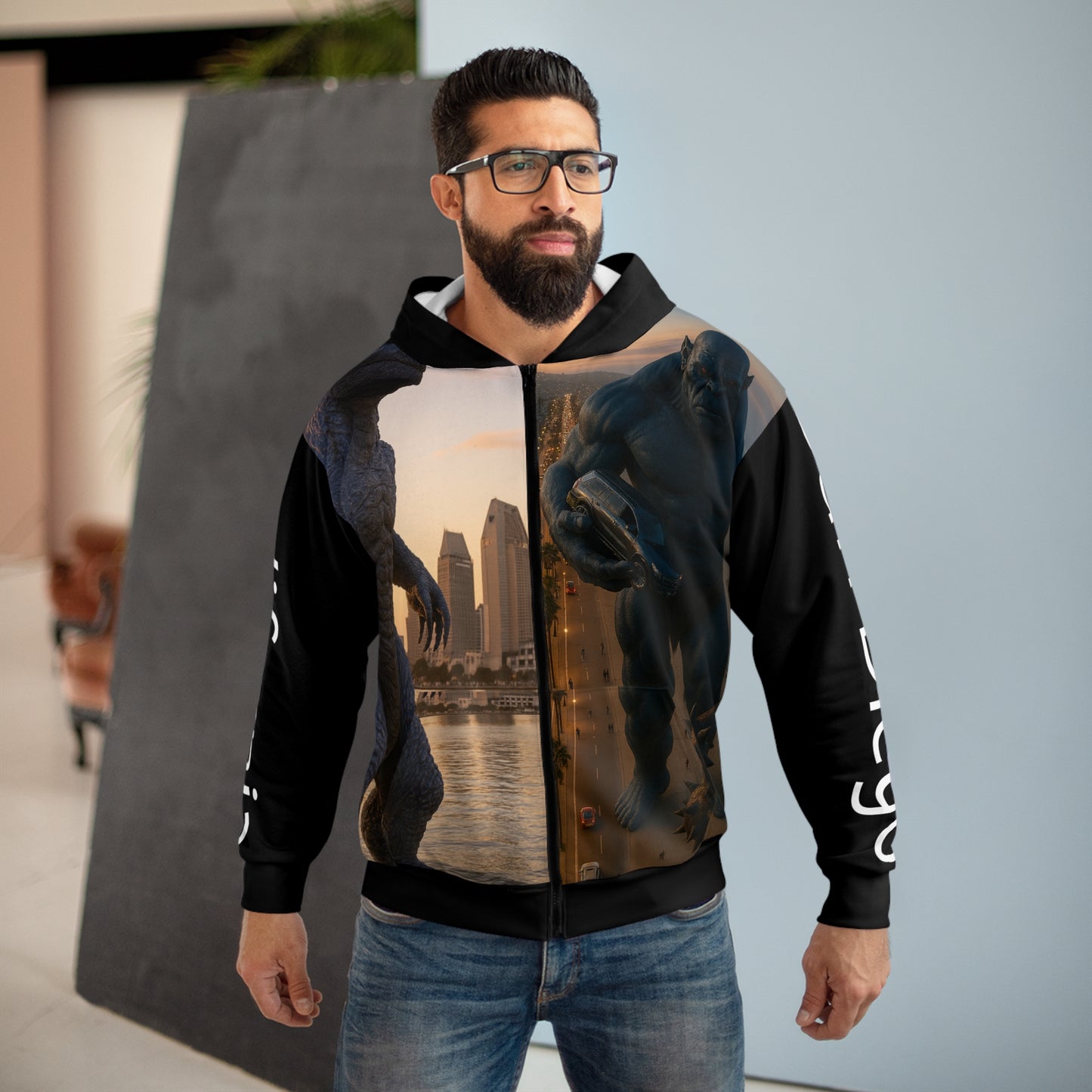 Zip Hoodie Godzilla VS Troll Design