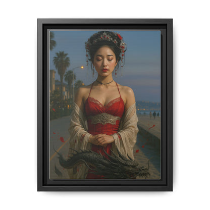 Framed Matte Canvas Art Print, Red Dress Wall Decor, Elegant Home Decoration, Gift for Her, Romantic Artwork