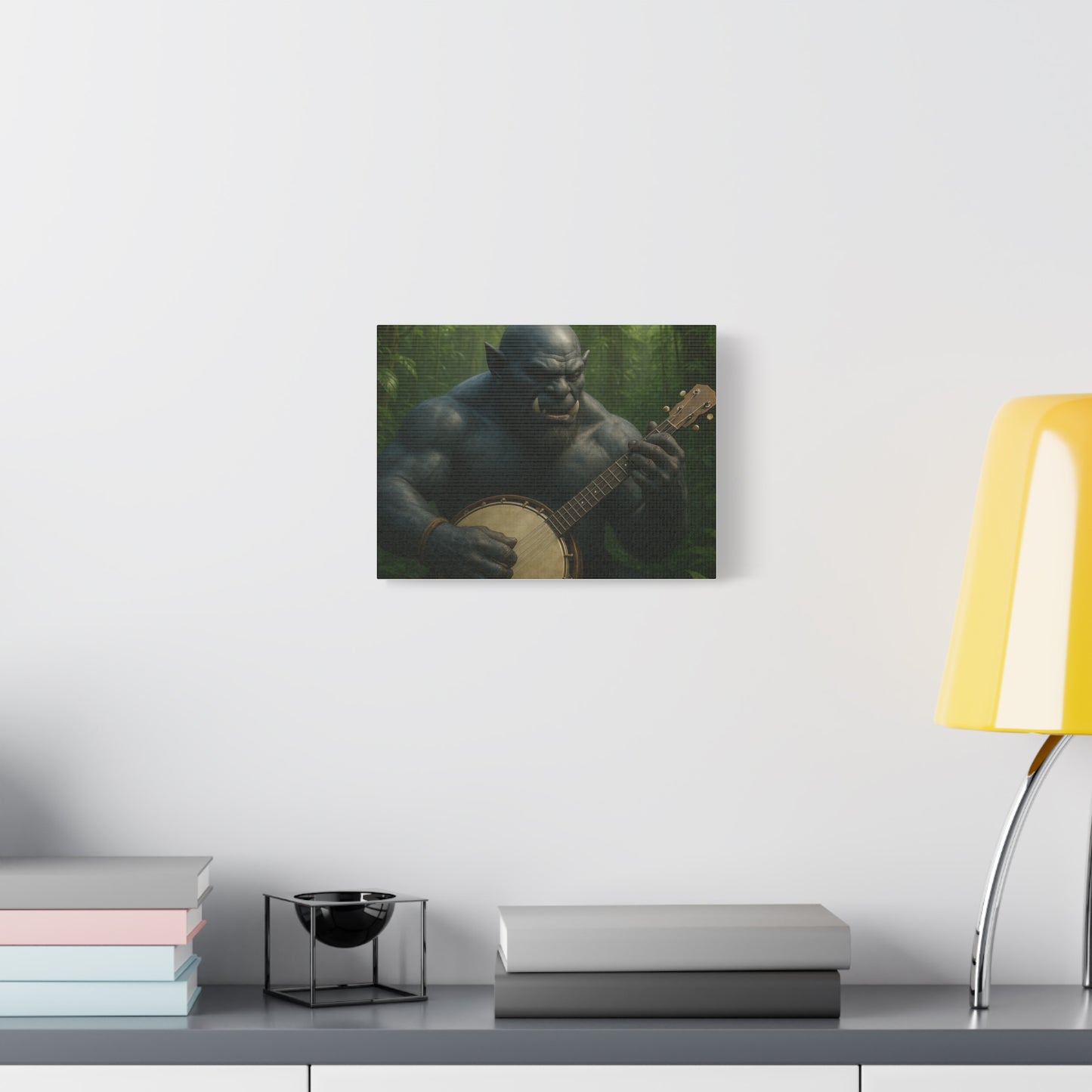 Fantasy Art Wall Decor, Orc with Banjo Canvas, Unique Home Decor, Fantasy Gift, Living Room Art, Nature Themed Wall Art