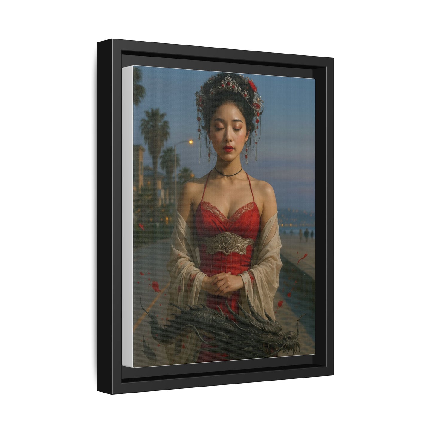 Framed Matte Canvas Art Print, Red Dress Wall Decor, Elegant Home Decoration, Gift for Her, Romantic Artwork