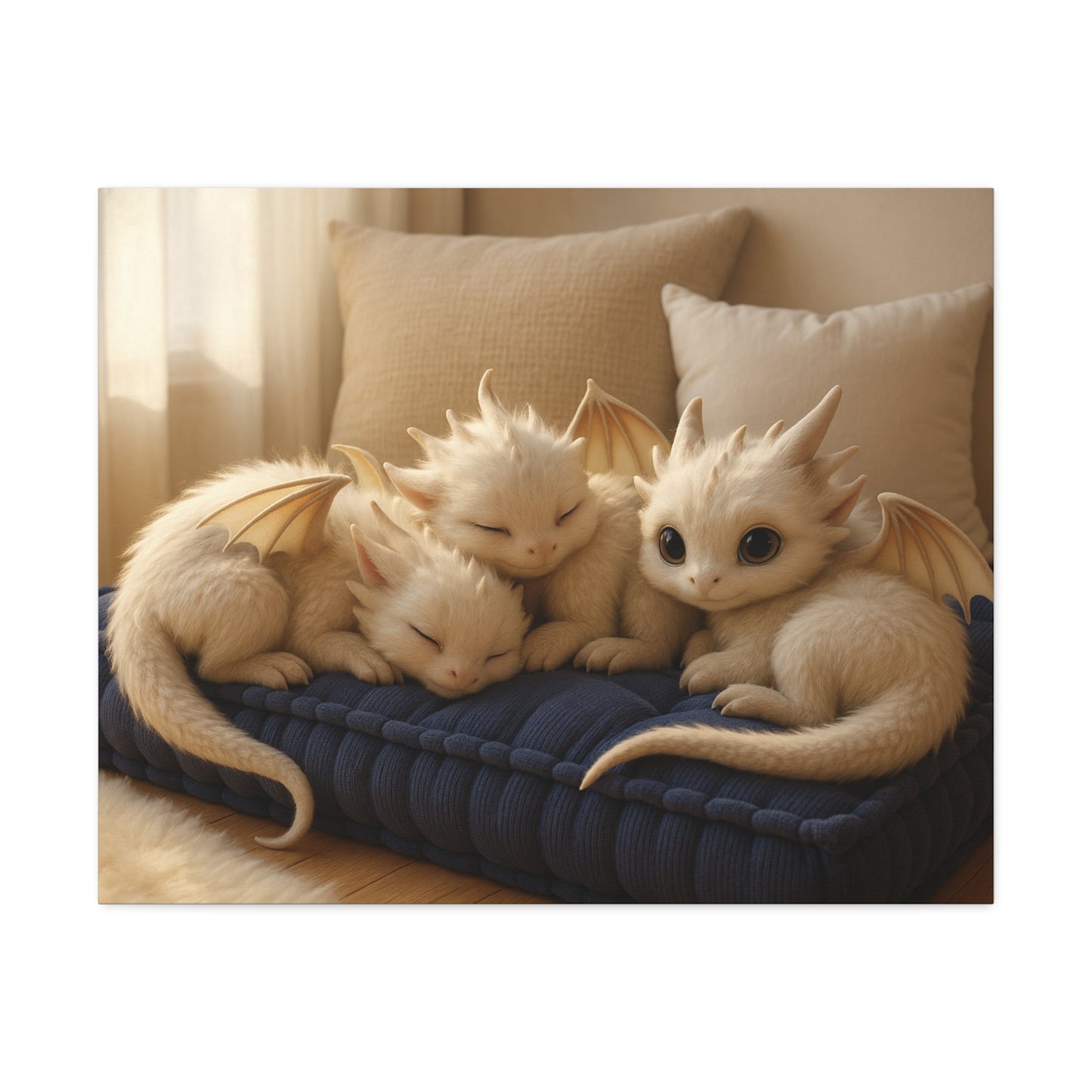 Adorable Dragon Family Art - Stretched Canvas, Fantasy Wall Art, Nursery Decor, Kids Room, Magical Home Decor