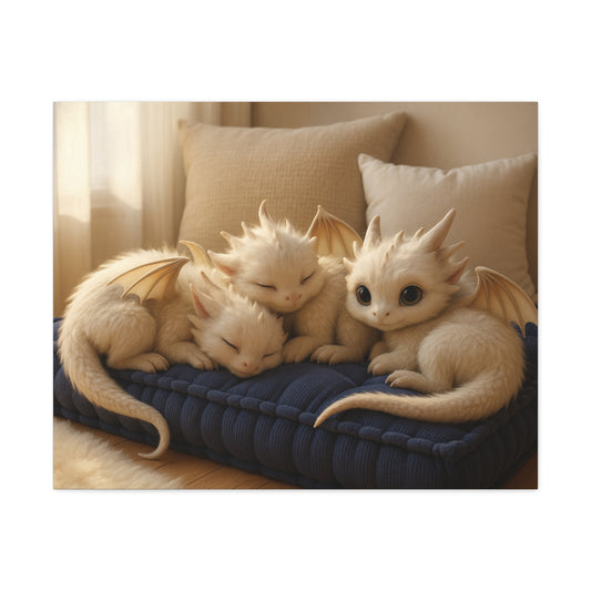 Adorable Dragon Family Art - Stretched Canvas, Fantasy Wall Art, Nursery Decor, Kids Room, Magical Home Decor