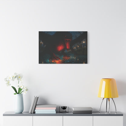 Canvas Wall Art featuring a Fiery Dragon, Fantasy Decor, Home Wall Hanging, Unique Gift for Gamers, Perfect for Halloween, Dramatic Artwork