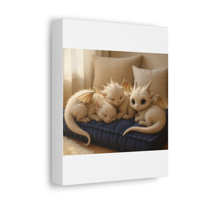 Adorable Dragon Family Art - Stretched Canvas, Fantasy Wall Art, Nursery Decor, Kids Room, Magical Home Decor