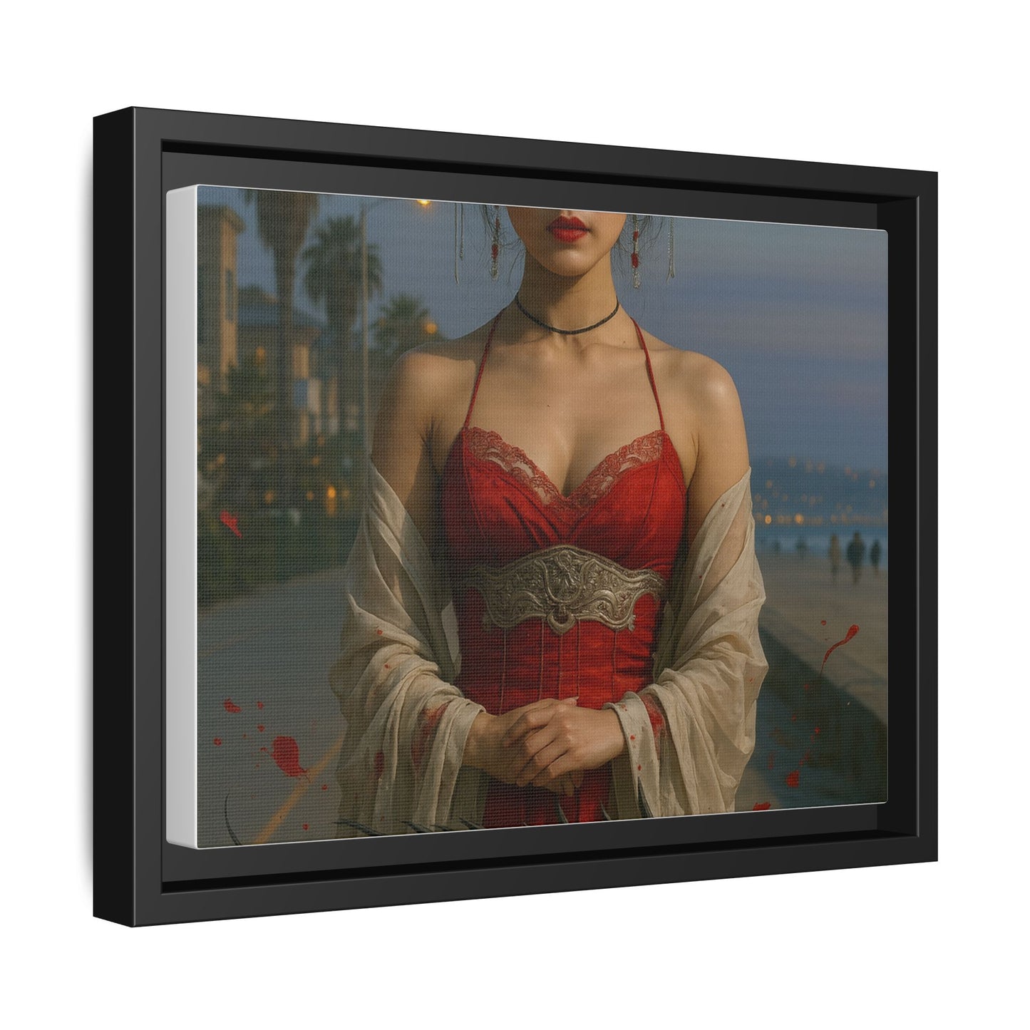 Framed Matte Canvas Art Print, Red Dress Wall Decor, Elegant Home Decoration, Gift for Her, Romantic Artwork